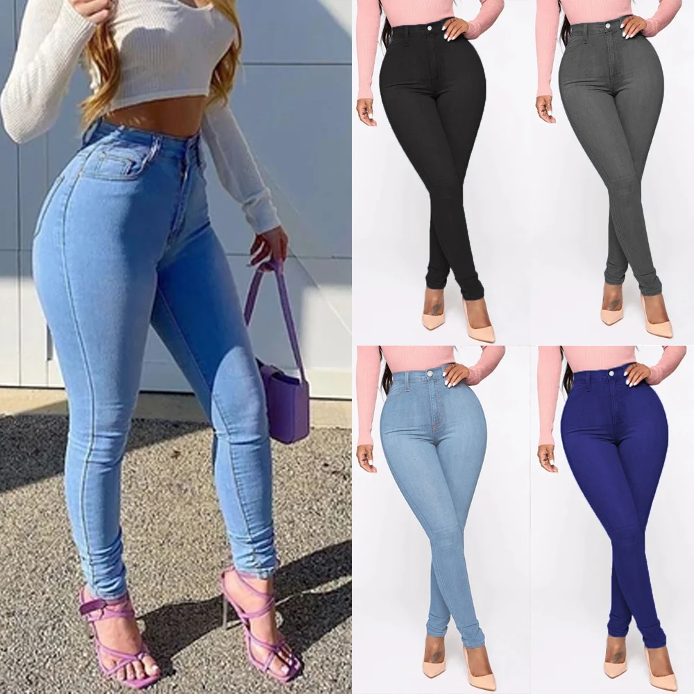 

Factory Wholesale Womens Customized Jeans Pantalones Skinny Ladies Denim Trousers Custom Logo Women's Jeans, Light blue,dark blue,black,gray