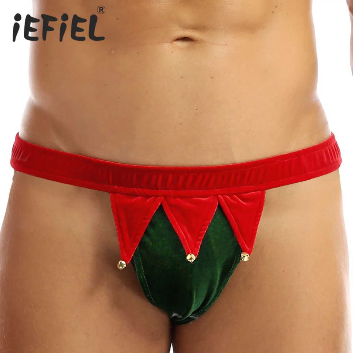 

M-XXL Mens Soft Velvet Christmas Lingerie Low Rise Elastic Waistband Open Butt Jockstrap G-string Thong Briefs Underwear, Red