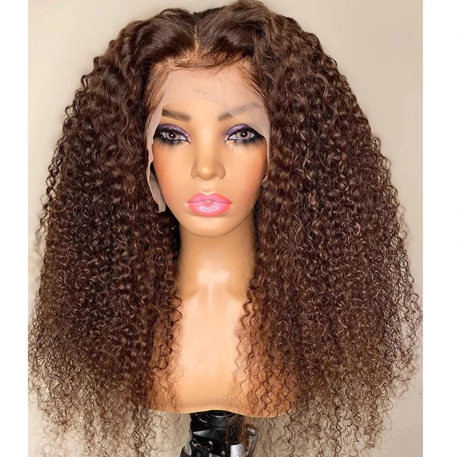 

Malaysia Kinky Curly Ginger Brown Human Hair Wigs Bleached Knots 180Density Glueless Lace Front Wigs for Black Women Remy