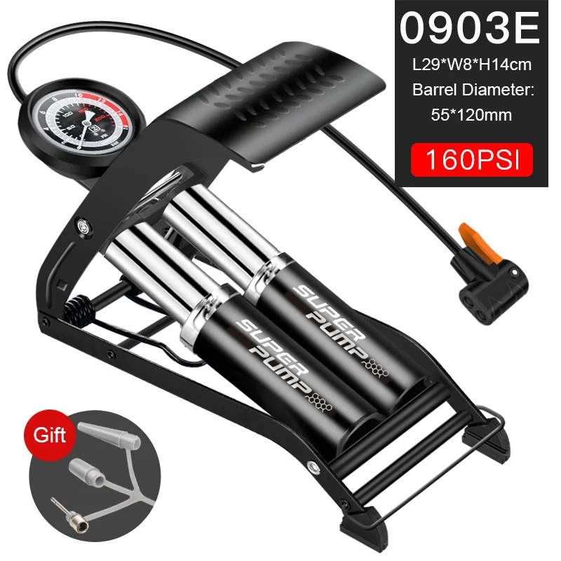 

Wholesale Hydraulic Double Cylinder Bicycle Cycling Pumps High Pressure Motor Cycle Car Foot Air Pump, Black