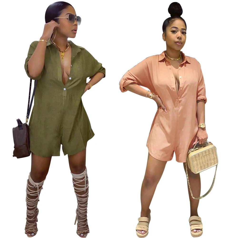 

YD-VK2029 factory direct sale autumn ladies pure color one piece lucky label women jumpsuits and rompers