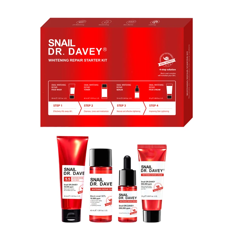 

DR.DAVEY Snail Whitening Skin Complete Facial Care Kit - 4-in-1 Set with face cream, Serum, Skin Repair for face