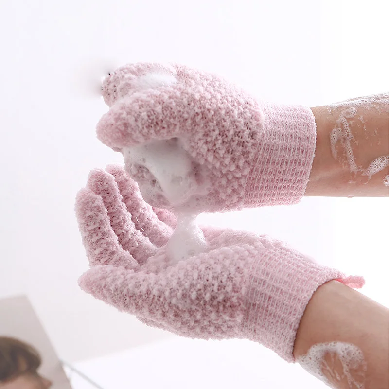 

SAIYII Pink Five Finger Exfoliate Body Bathing Gloves Soft Mitt Dead Skin Hammam Scrub Mitt Custom Logo