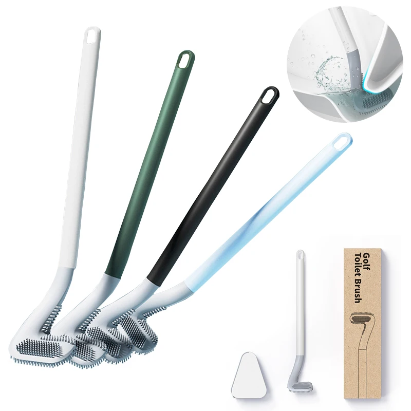 

Corner Cleaning Long Handled Golf Silicone Toilet Brushes With Holder Silicon Toilet Brush Set, White, blue, black, green