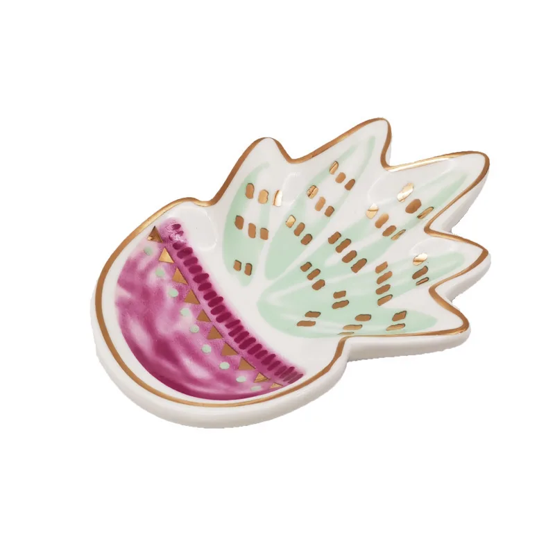 

INS European style green succulent plant shape gold snacks dried fruit storage decorations for home ceramic jewelry tray