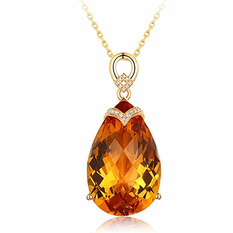 

Luxury Jewelry Natural Crystal Citrine Necklace 18k Gold plated Micro Paved Crystal Citrine Pendant Necklace
