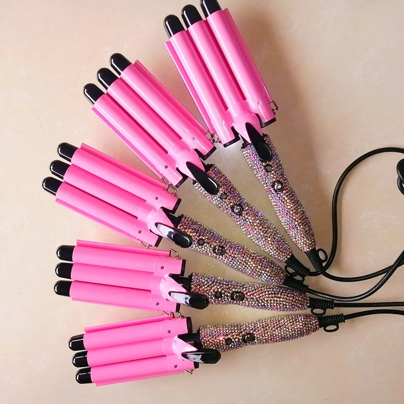 

Temperature-regulating three-bar curler water ripple perm tool, Pink