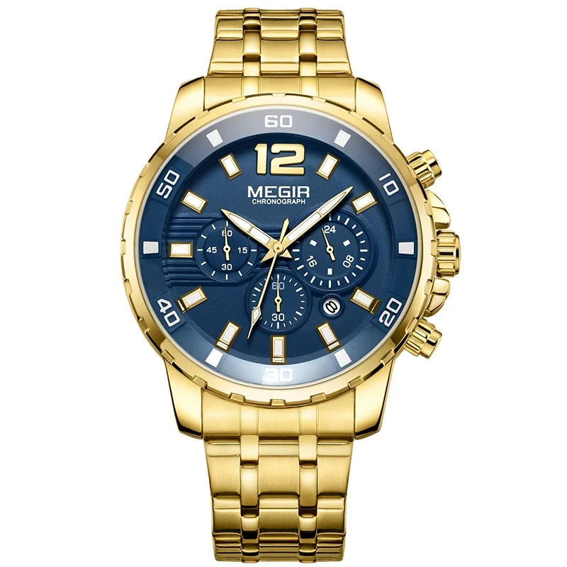 

Megir 2068 Men's Chronograph Quartz Watches Steel Analogue Wristwatch for Man 24-hour Display Waterproof Luminous