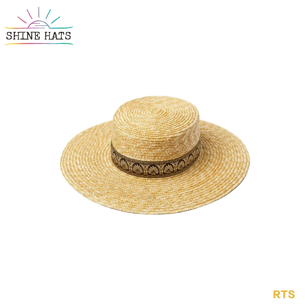 

Shinehats Mexican OEM Women Summer Wide Brim Floppy Custom straw hat with black luxury embroidery Knitting Ribbon