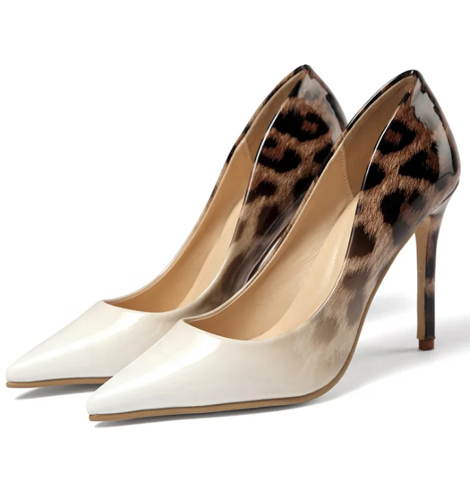 

Workplace White Collar Pointed Stiletto Heels Sexy Leopard Print High Heel Shoes, Shown