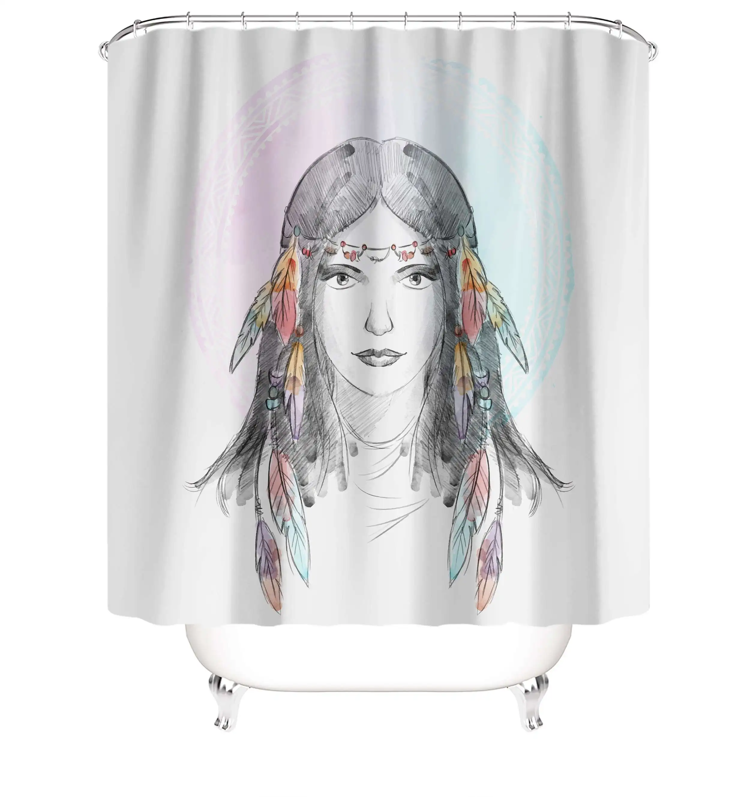 

Adjustable eco friendly funny multicoloured painted girl bathroom shower curtain