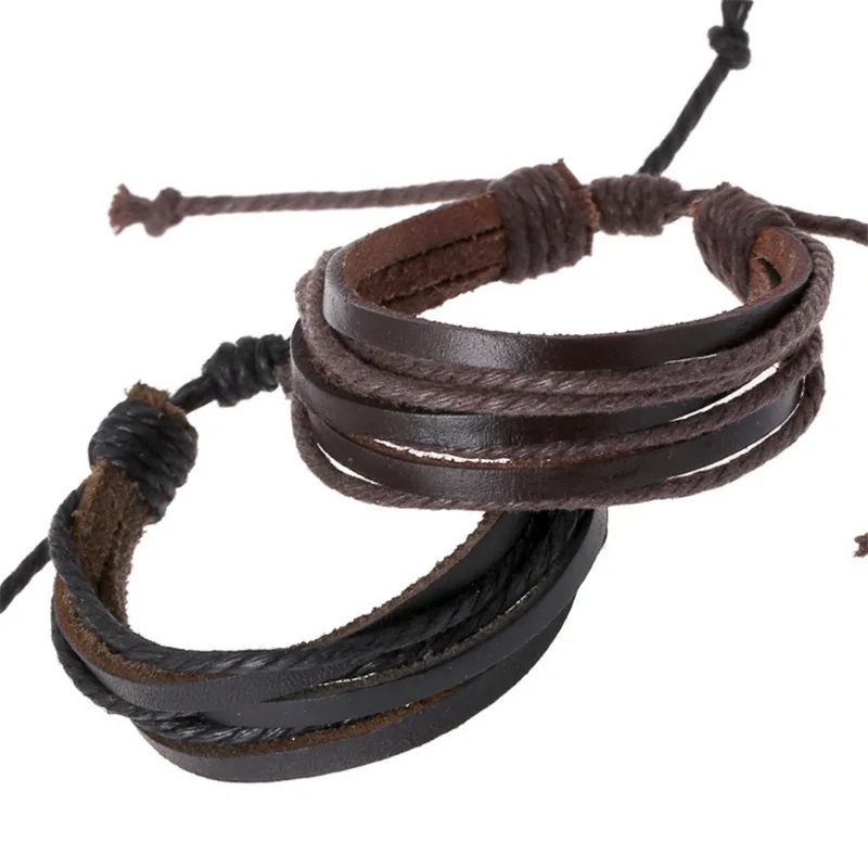 

Hot Sale Multiple Rows Plaited Leather Retro Bracelet for Unisex Wholesale