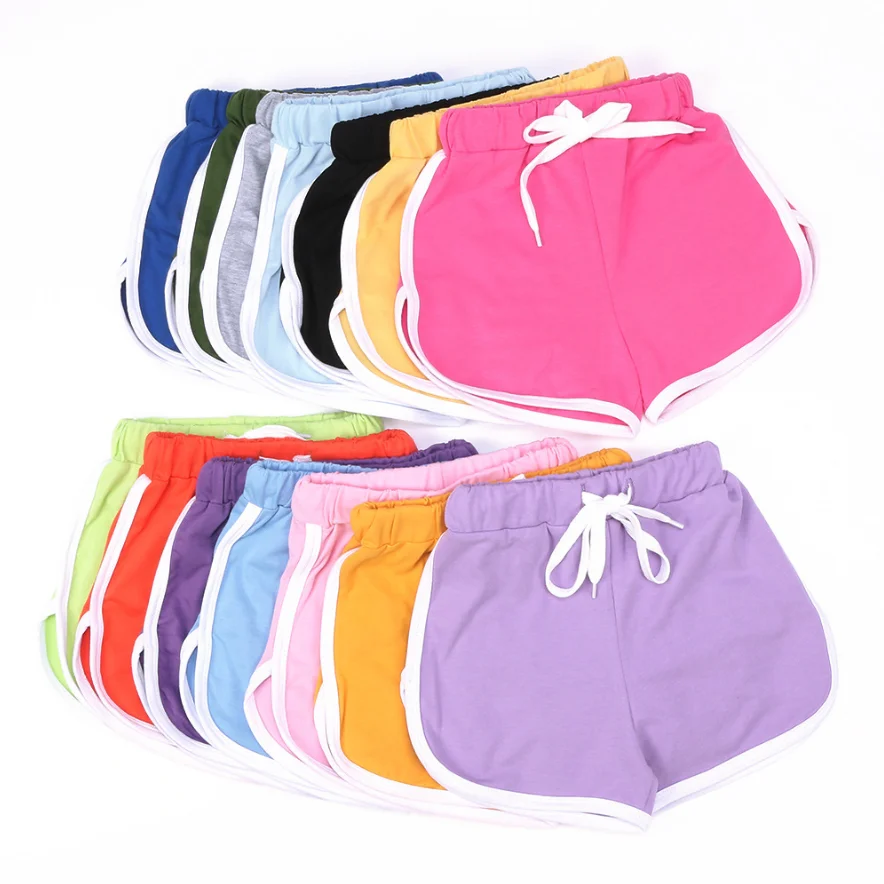 

Factory Price Candy Color Hot Pant Elastic Fashion Girls Running Sports Biker Shorts Summer girls' Shorts, Accept customized color