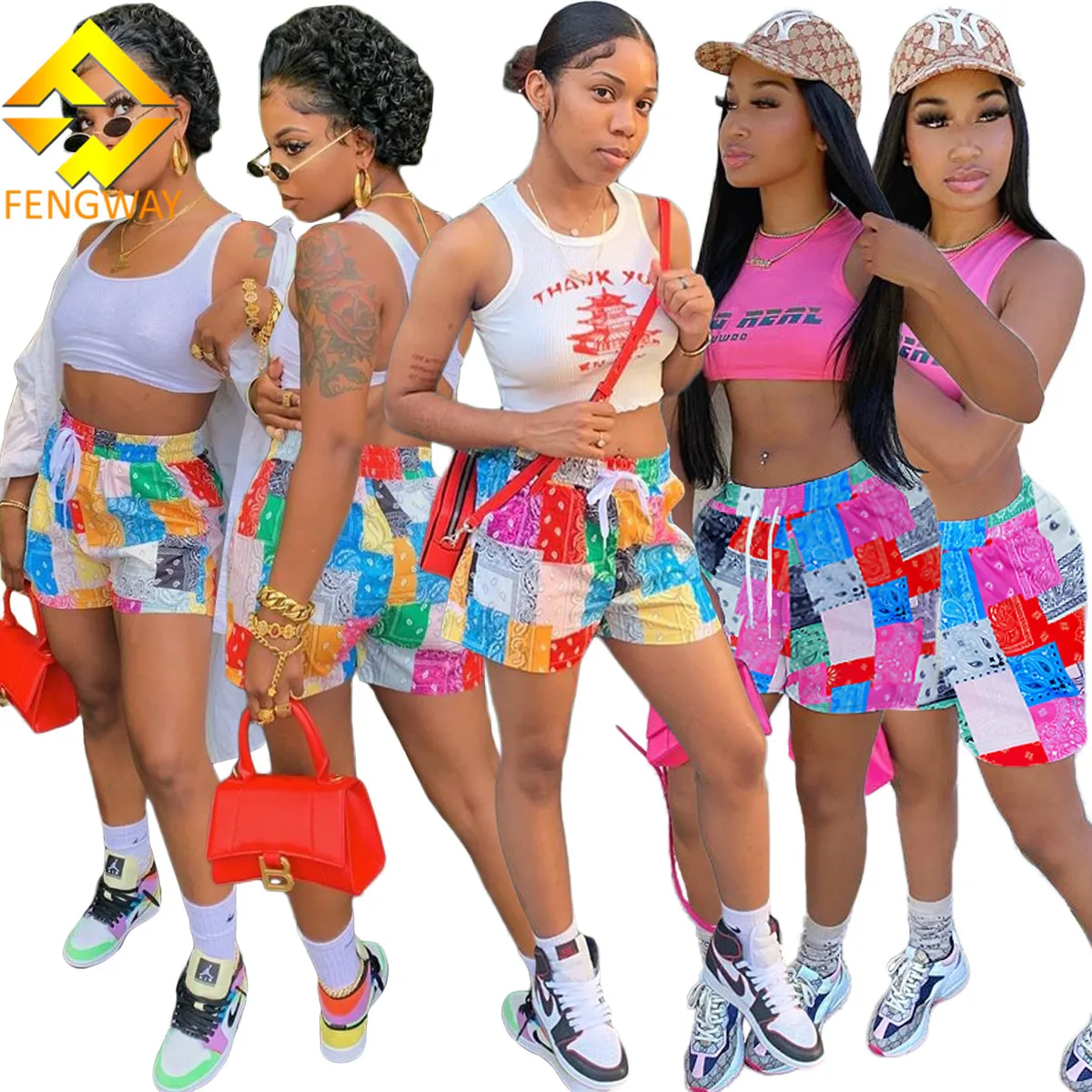 

Wholesale Summer Fashion Paisley bandana pants biker shorts Stacked Pants Women's Shorts