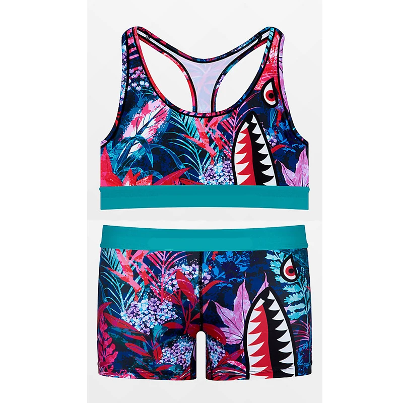 Women Ethika Quick Dry Printed 2 Piece Sets Elastic Crop Top Sexy Biker