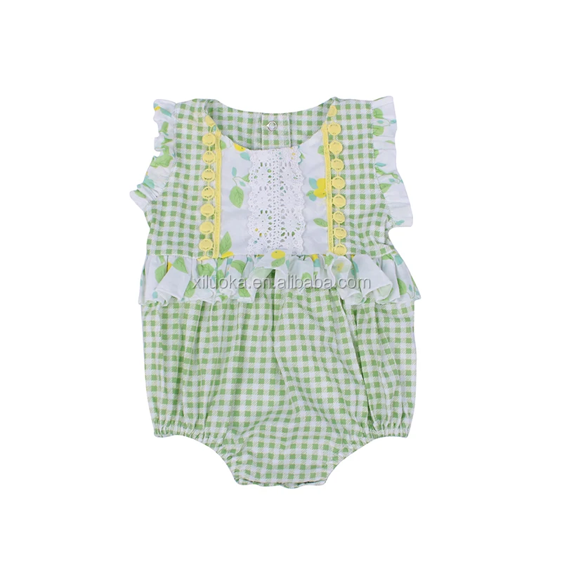 

Summer Design Boutique Newborn Baby Clothes Plaid Woven Cotton Baby Girl Bubble Romper, Picture