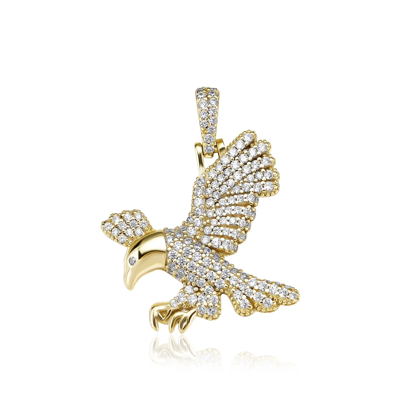 

New 925 Sterling Silver Luxury Iced Out Cubic Zirconia Cute Freedom Bird Pendant Fly Wings Necklace Hip Hop Fashion Jewelry Gift, White-gold,gold