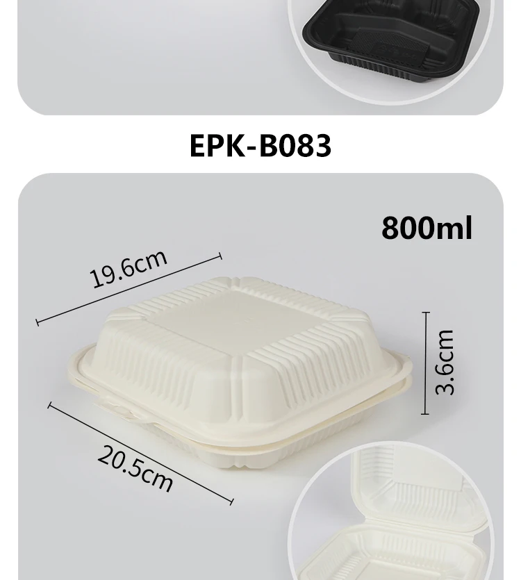 Microwave disposable lunch box corn strach fast food clamshell box 3 compartments fully biodegradable food container