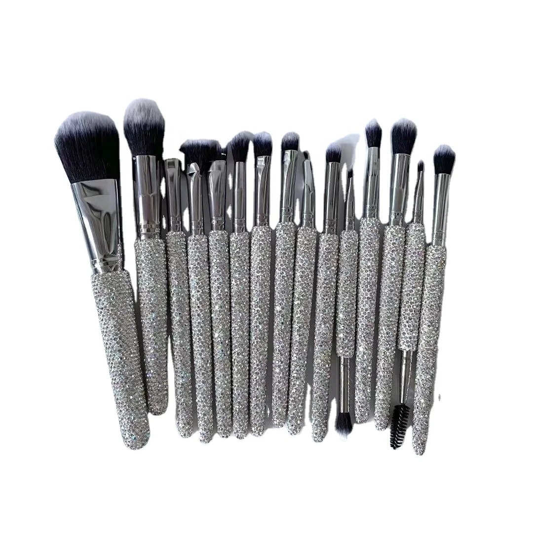 

Wholesale Handle Diamond 15Pcs Cute Bling Makeup Brush Set, Custom
