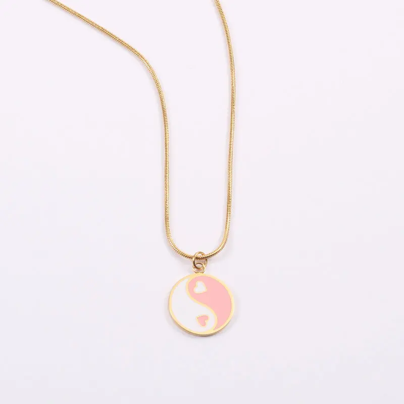 Cute Pink Yinyang  Pendant Necklace Stainless Steel Necklace Wholesale