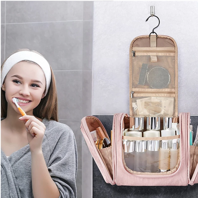 Eco-Friendly Portable Clear Makeup Zipper Storage Cosmetic Bag with Hook Fashionable for Case for Travel Men and Women