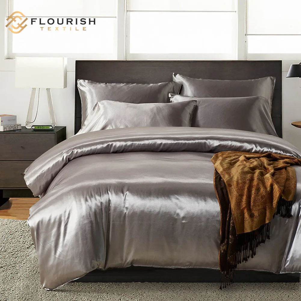 

Flourish OEM/ODM Wholesale customization Modern 100% Polyester Quilt Cover Bedding Set Solid Elastic Microfiber 3 Piece