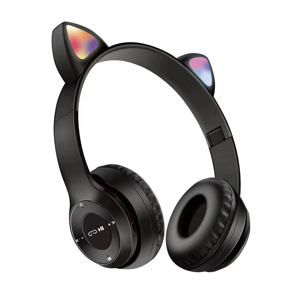 

Cute RGB Cat Ear Wireless Stereo Wireless/Wired Earphone Gaming Headphones Blutooth Noise Cancelling Ghild Gat Kids P47 Headsets, White blue green purple black