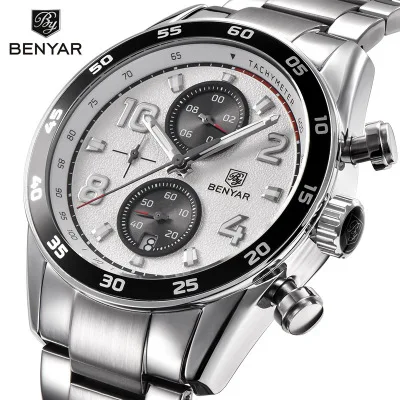 

BENYAR Luxury Brand Men Watch Stainless Steel Military Waterproof Business Quartz Watches Sport Chronograph Clock, According to reality