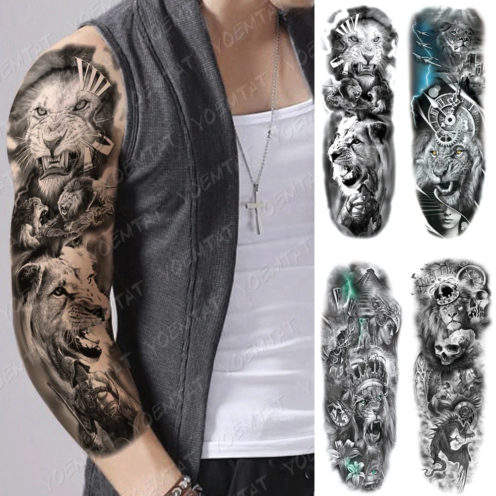 

Lightning Crown Skull Full Arm Body Art Full Sleeve arm tattoos for men, Cmyk