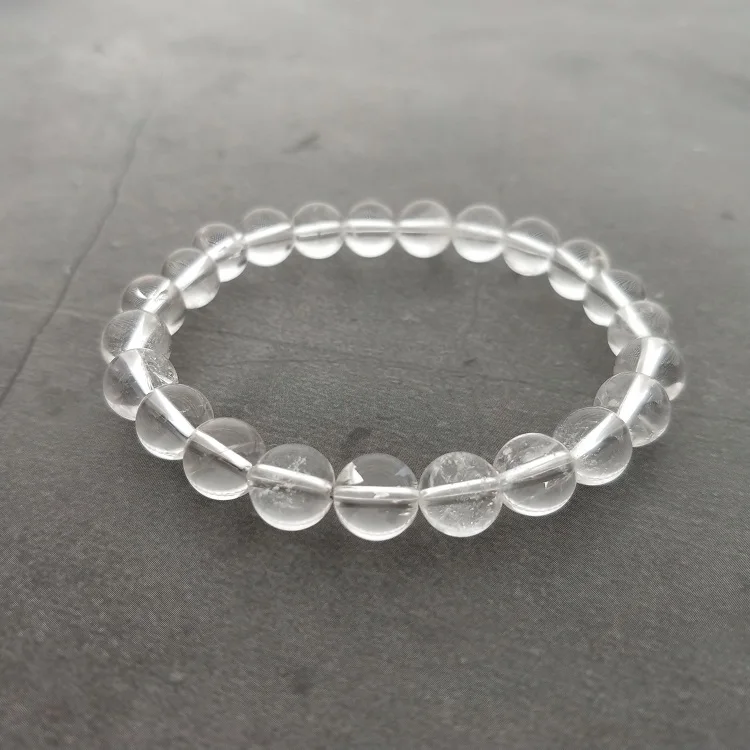 

Natural Semi-Precious Gemstone Beaded Quartz Crystal Stretch Bracelet 8mm Round Beads, As pitures