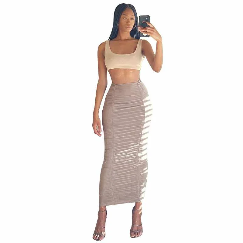 

2021 New Arrivals Women Clothing Casual Sweetwear Stacked Skirts High Waist Maxi Dresses Women's Dresses