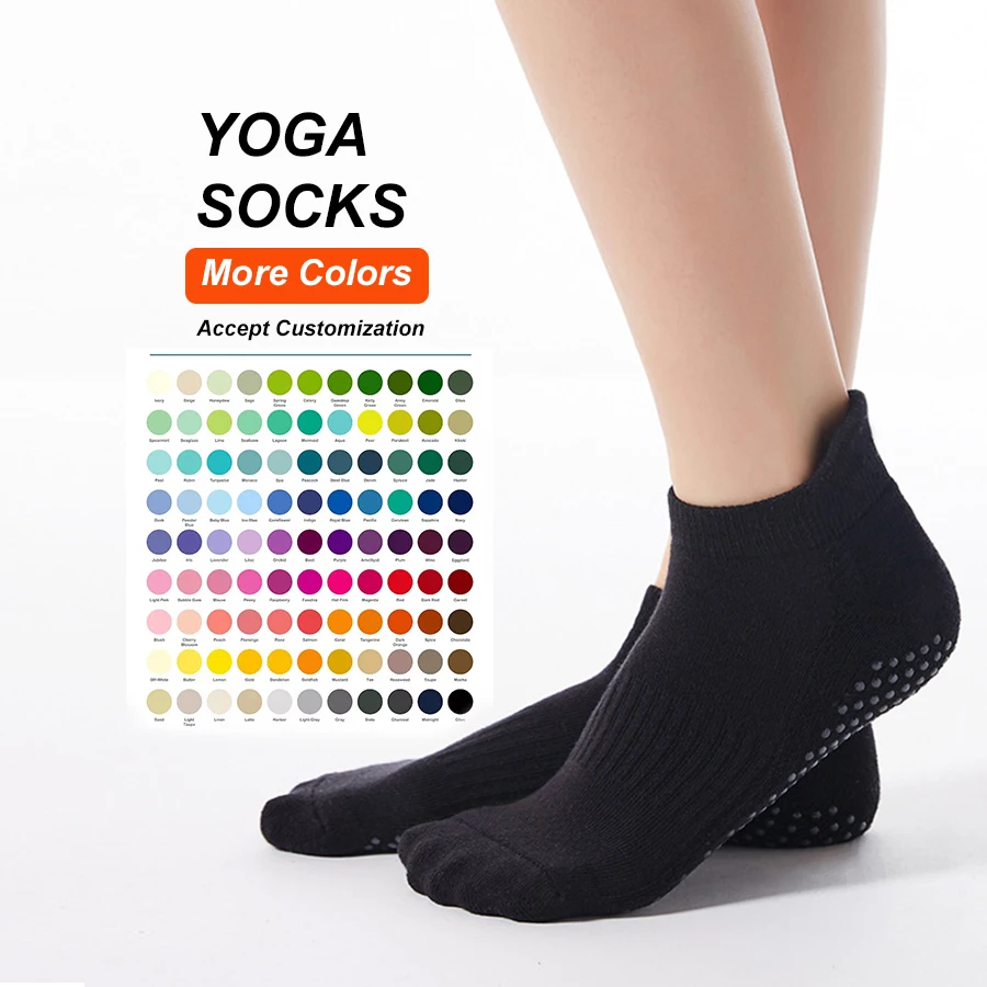 OEM Custom Rubber Grip Yoga Dance Socks Ladies Anti Skid Non Slip Cotton Women Pilates Ankle Grip Socks With Logo