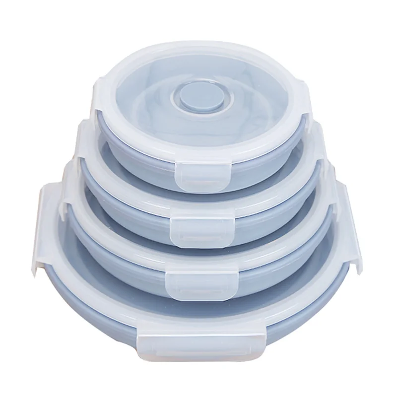 

Round shaped Silicone Collapsible bento box 350 540 750 and 1100ml set food storage set office lunch boxes, According your pantone color
