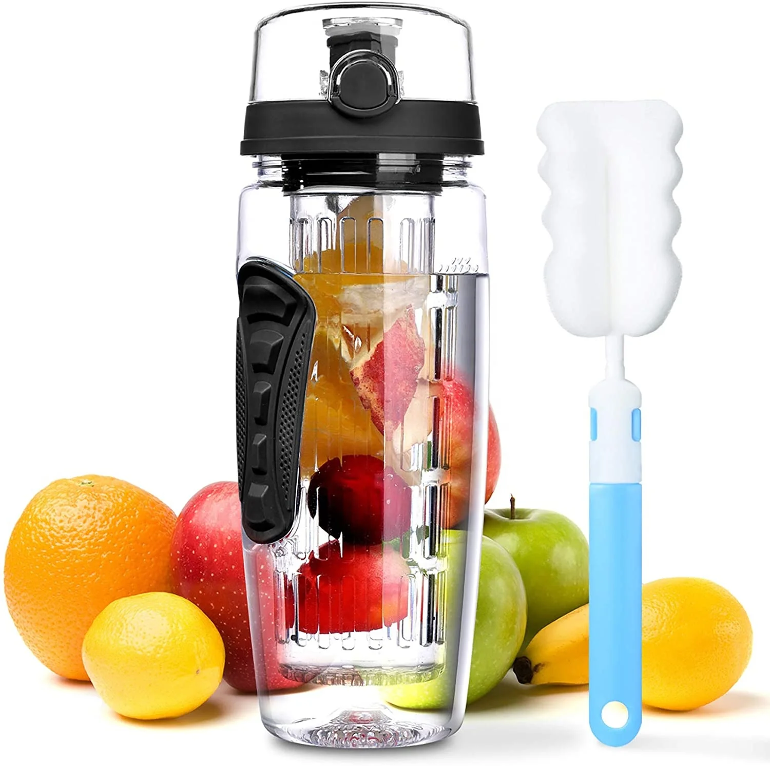 

1000ml Fruit Infusing Infuser Water Bottle BPA Free Plastic Sports Bottle Detox Health, Black/blue/green/pink/purple/orange/dark pink