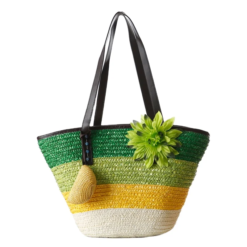 

Bohemian Summer Beach Bag Large Woven Straw Bag Handbag Women's Woven Colorful Tote Bag
