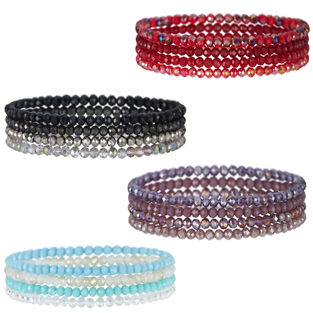 

4pcs/Set Natural Stone 8mm Elastic String Layered Women Crystal Gemstone Boho Beads Bracelet Set