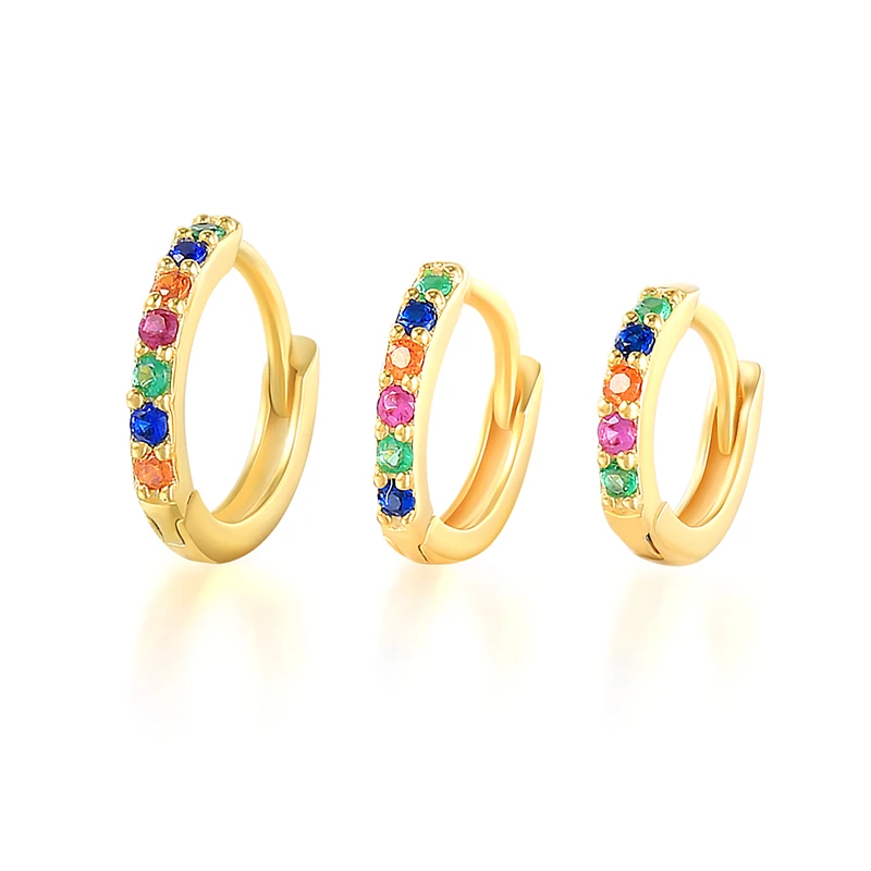 

QLEESI minimalism fashion jewellery 14kt gold fine colorful cubic zirconia huggie hoop earrings