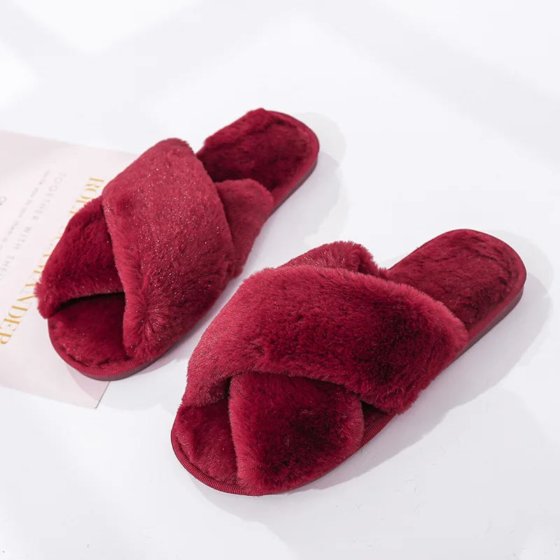 

PDEP Wholesale Indoor Soft colorful Fluffy Faux Fur Home house bedroom Slides Indoor Furry Fur Slippers For Women, 9 colors