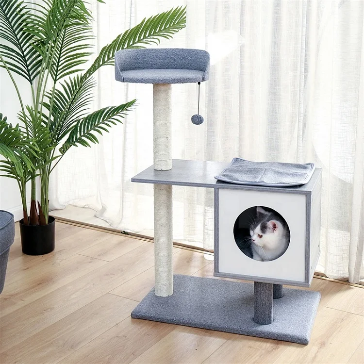 

US Free Shipping Modern Small Cat Tree Tower Wood Kitty Tower Cat Scratcher Tree