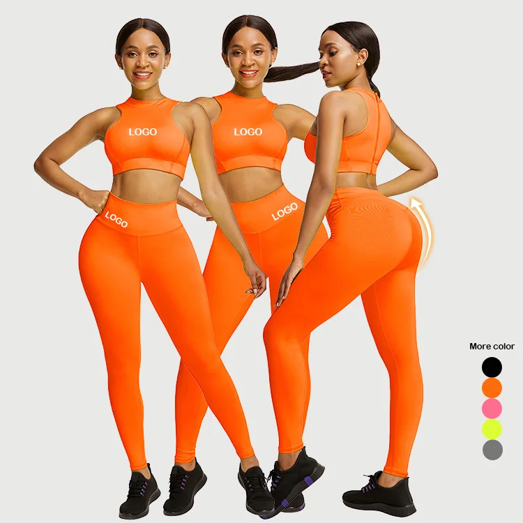 

Custom Logo Sport Suit Two Piece Sport Bra And High Waist Yoga Pants Sexy Workout Clothing Fitness, As picture