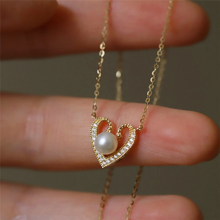 

CZ jewelry designer 18k gold plated pearl dainty heart pendant necklace