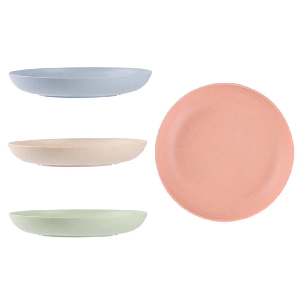 

Wheat straw BPA free plastic food dish plate microwave safe salad cake dishes unbreakable dinner plates, Blue,pink, green, beige