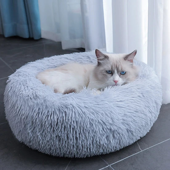 

Hot Sale Popular Durable Many Colors Custom Color Available Autumn Winter Thickened Removable Plush Donut Pet Bed for Cat Rest, Purple, pink, apricot, red, grey, brown,