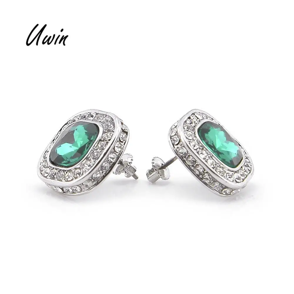 

Hot Sale Hiphop Square Gem Earring Multicolor Trendy Charms Jewelry Silver Zinc Alloy Stud Earring Unisex Wholesale Gifts