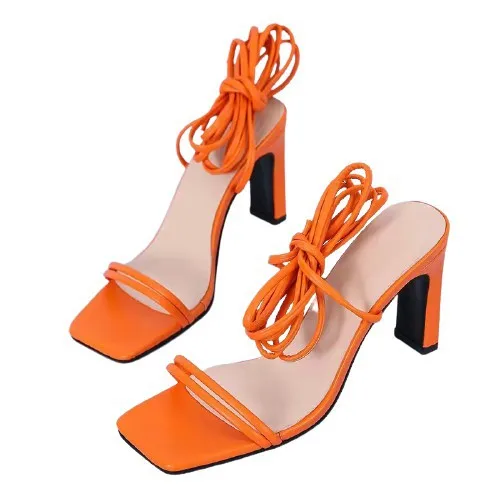 

2021 New Arrival Night Club Party Shoes Women Heels Sexy Strappy Open Toe Roman Style Color Bright Footwear Ladies Sandals