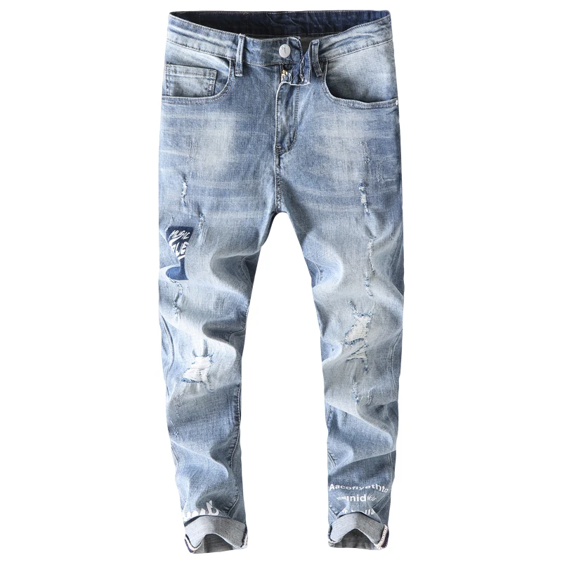 light blue distressed mens jeans