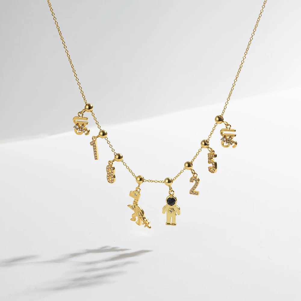FUAMAY Charms Pendant 18K Gold Plated Necklace Jewelry Cute Keys Dinosaur Robot DIY Making Bracelet Necklace