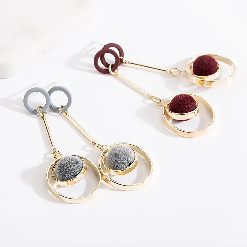 

Jachon Autumn and winter popular Korean version of jewelry multi color hollow ring pom pour ball earrings, As picture