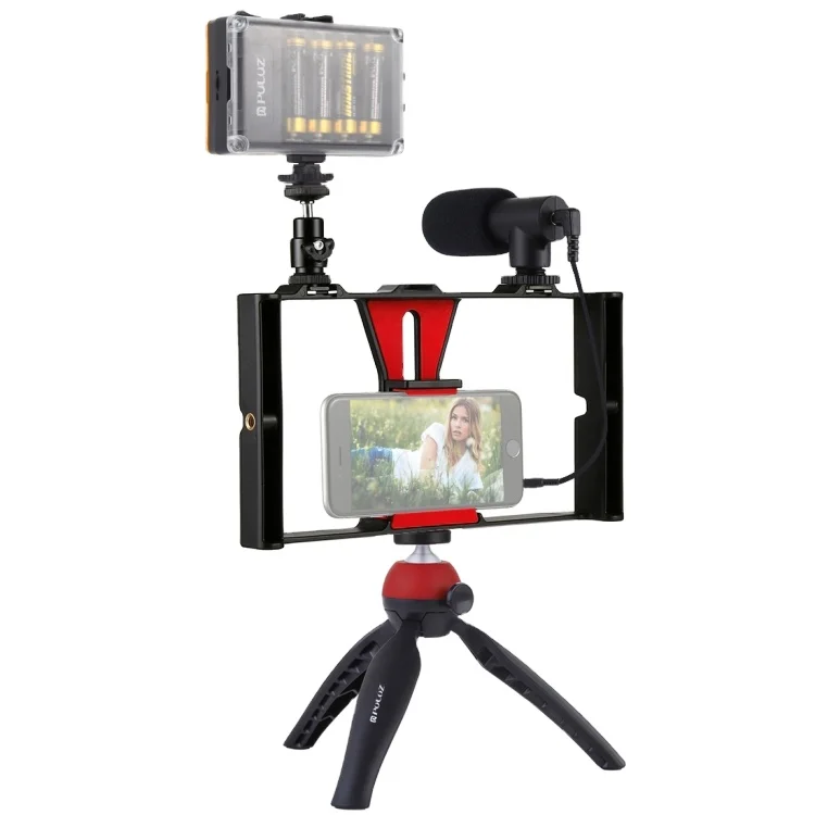 

Promotion RGB PULUZ 4 in 1 Vlogging Live Broadcast LED Selfie Light Smartphone Video Rig Kits with Microphone