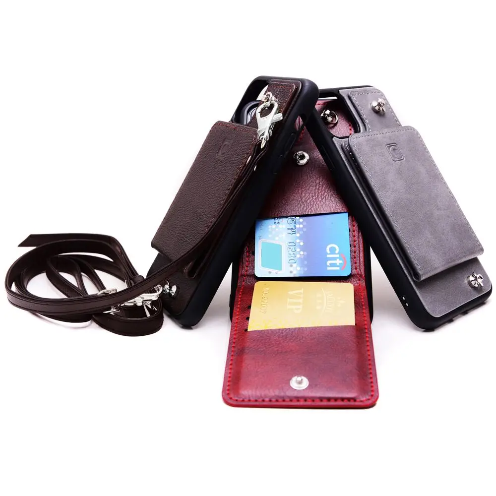 

For iPhone 12 Max Pro Case PU Leather Crossbody Phone Cover Shell Card Holder Bag